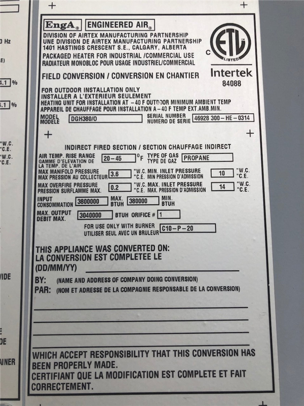 2 Units - Engineered Air Model Dgh380/o Mine Heaters)
